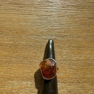 Sterling Silver Amber Ring SZ 7.5